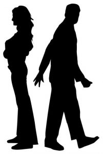 silhouette illustrations of a man and woman facing away from each other
